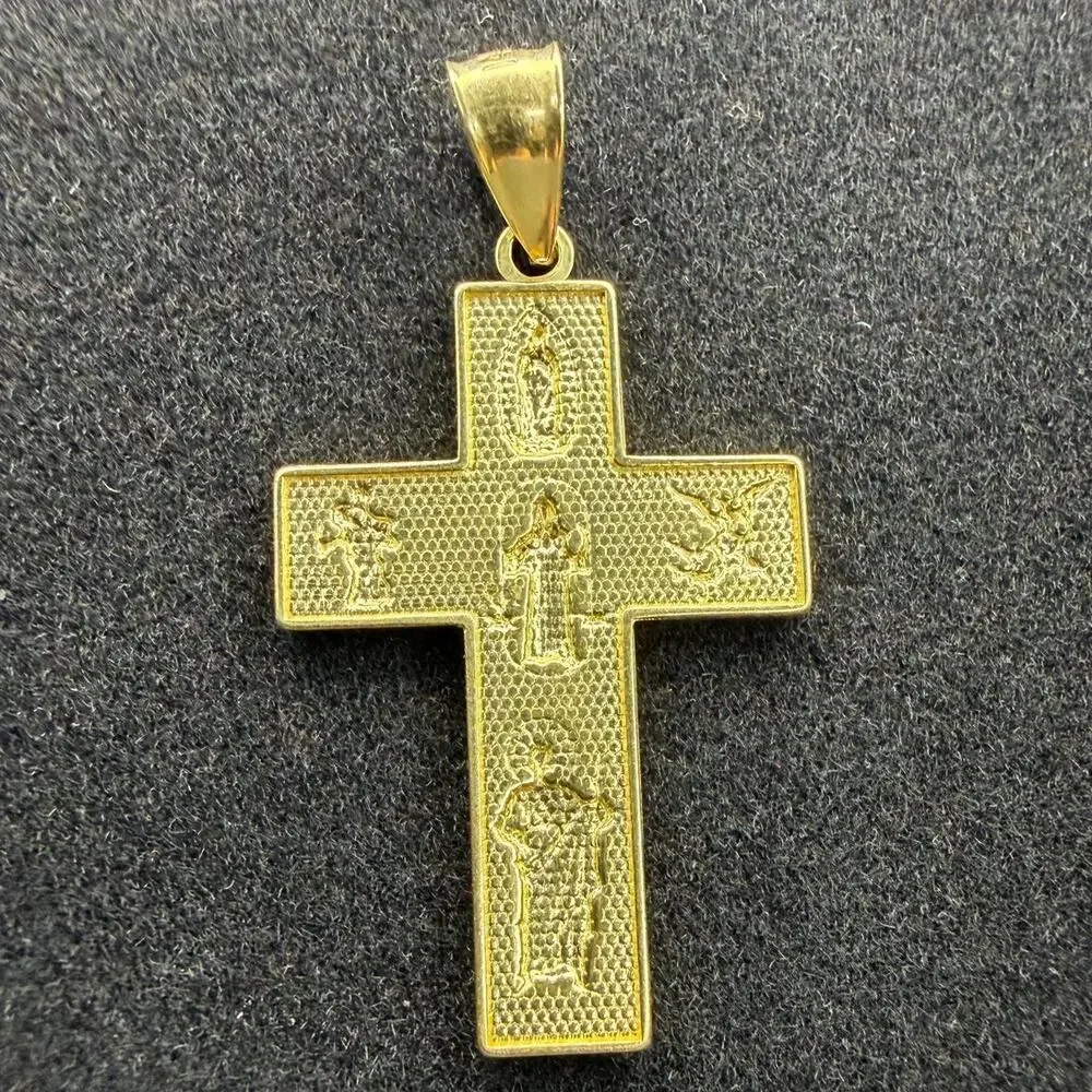 Solid 14k Yellow And White Italian Gold All Saints Cross Pendant